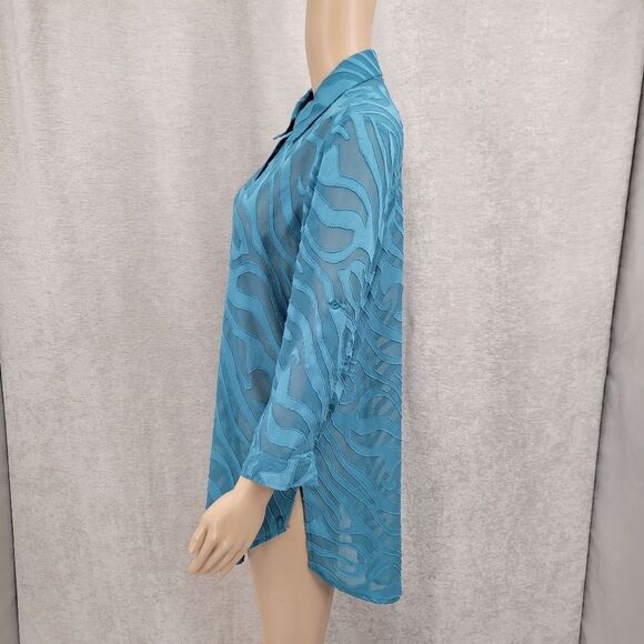 a la carte Blue Burn Out Sheer Zebra Pattern Tunic Adjustable Sleeves - Picture 3 of 12